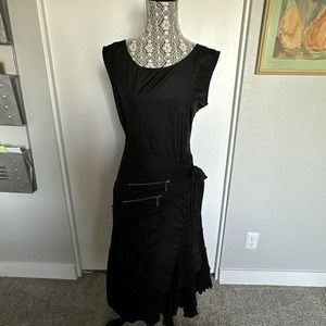 JERRY T black zipper ruffle Tank dress, sz women's Large